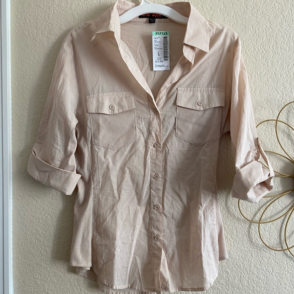 Papaya tan button up slim fit top